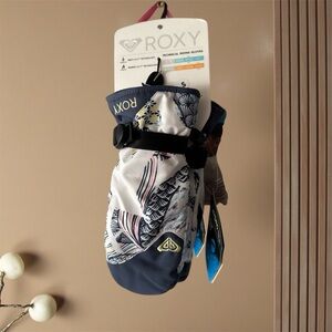 Roxy Floral Snow Gloves - Blue and White